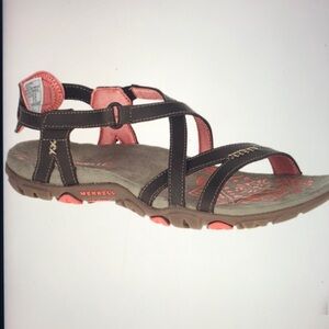 MERRELL Sandspur Performance Footwear Leather Sandals cocoa/ coral Size 9
